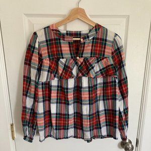 J. Crew Ruffle top in snowy Stewart tartan, size S